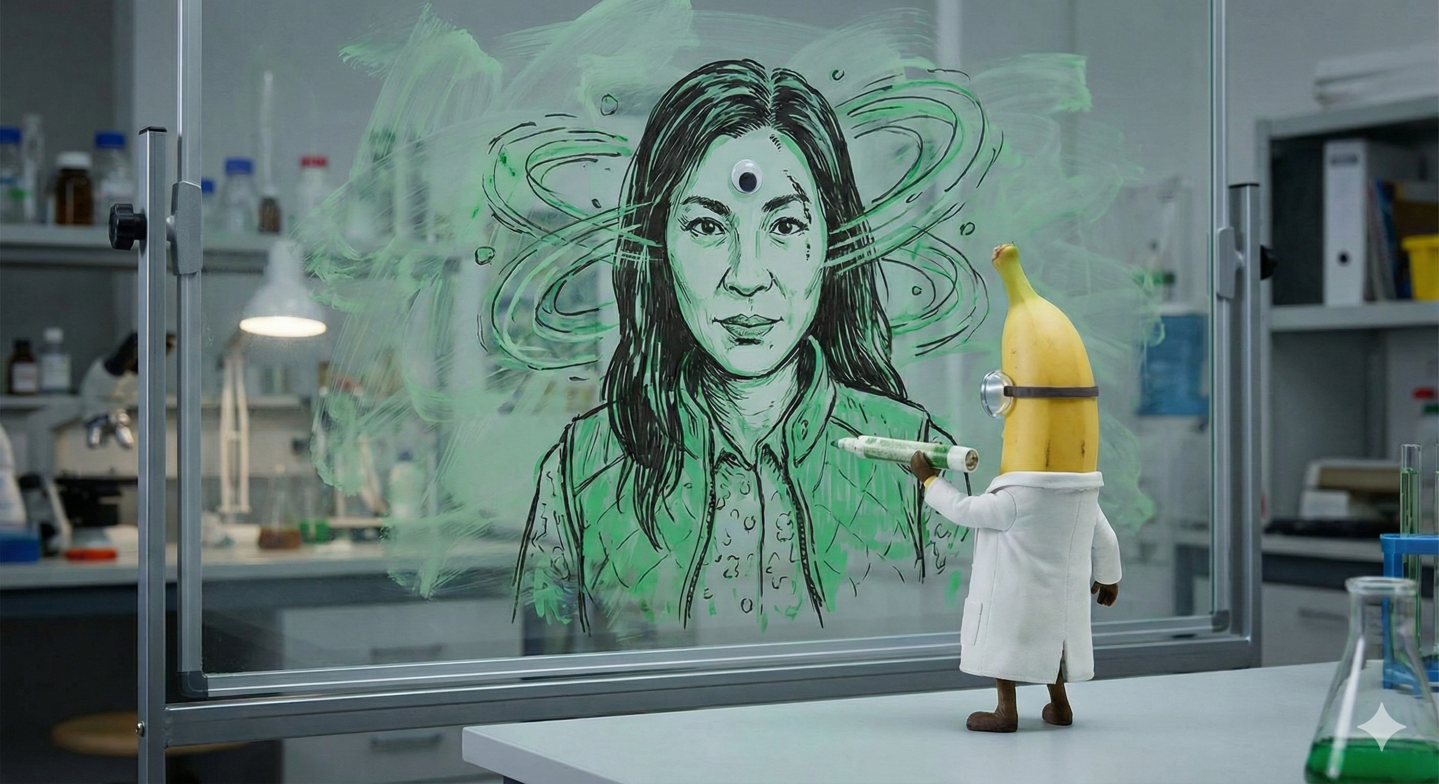 <에에올>의 주인공인 에블린 왕을 그리는 나노 바나나